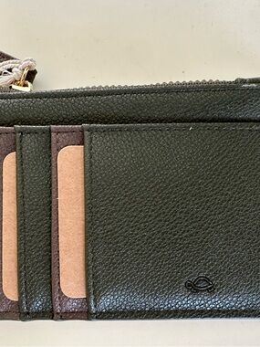 Olive Green Leather Card Wallet with Logo